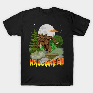 Retro Style Werewolf Halloween Shirt Full Moon Forest Howling T-Shirt